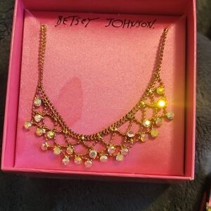 Betsey Johnson Gold Necklace with Iridescent Accents